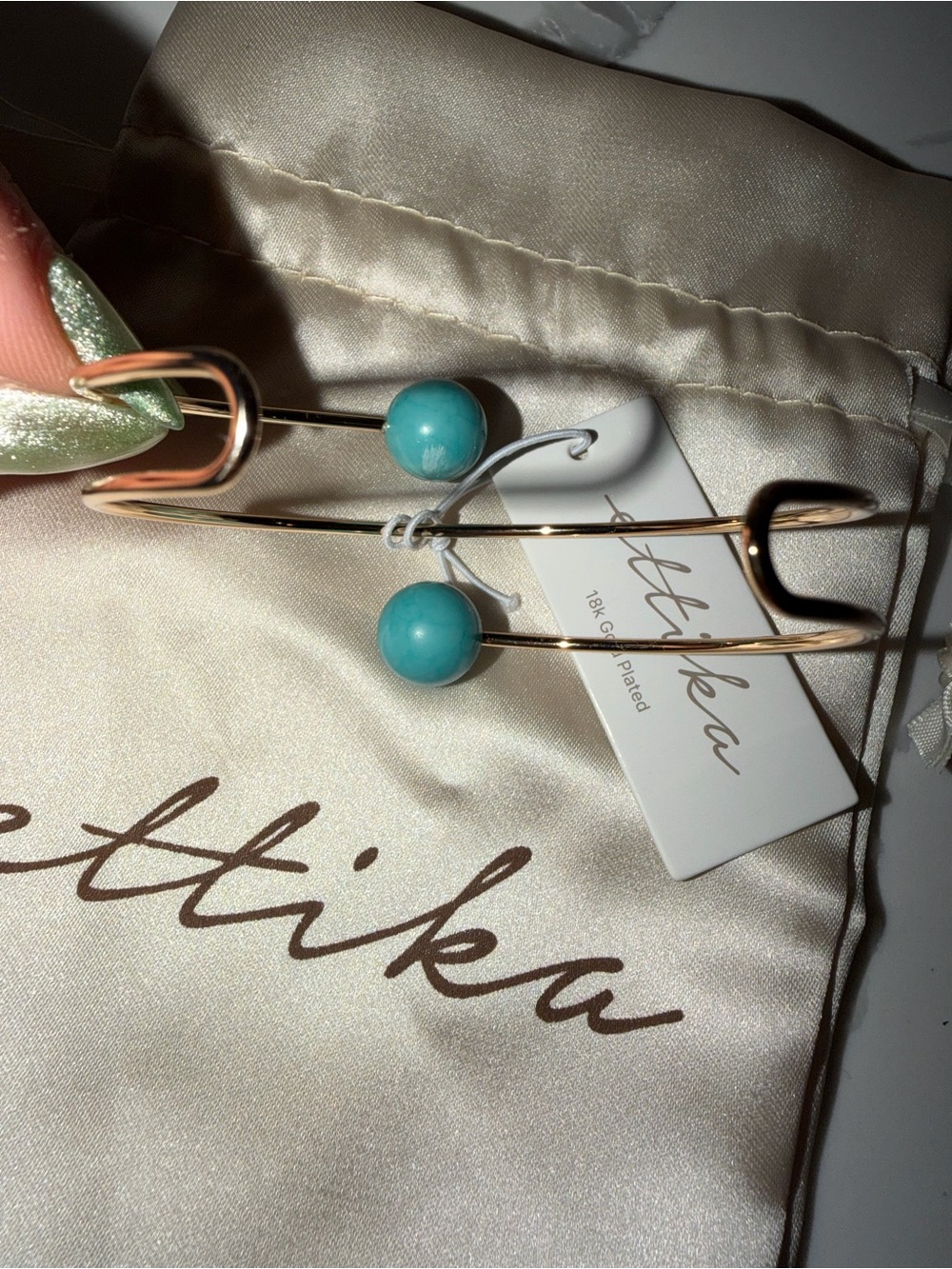Ettika 18k Gold-Plated Cuff Bracelet with Turquoise Beads